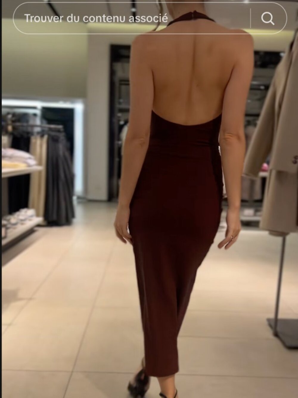 Zara Draped Halter Midi Dress Open Back Side Ruched Chocolate Brown S NWT - Picture 6 of 12